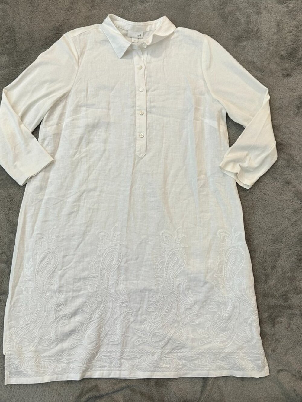 J. Jill White Embroidered Linen Shirt Dress MEDIUM Women's Vacation Beachy